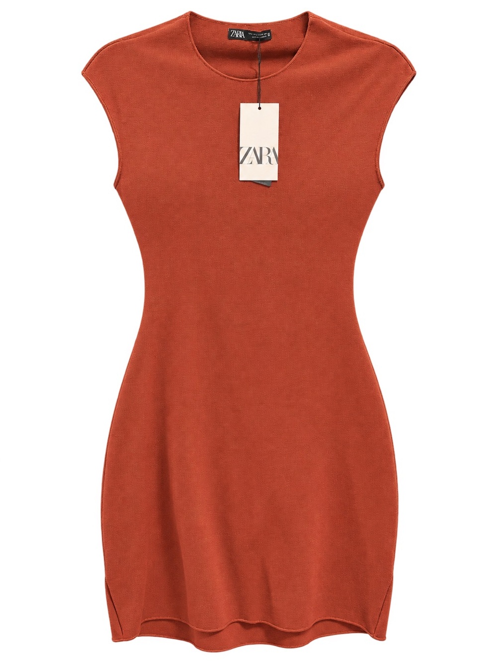 Zara Rust-Orange Cap Sleeve Knit Bodycon Dress